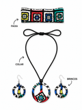 Conjunto Hippie Colorido com Símbolo da Paz – Colar, Brincos e Faixa Artesanal