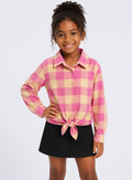 Camisa Junina Infantil Xadrez Manga Longa com Nó Frontal