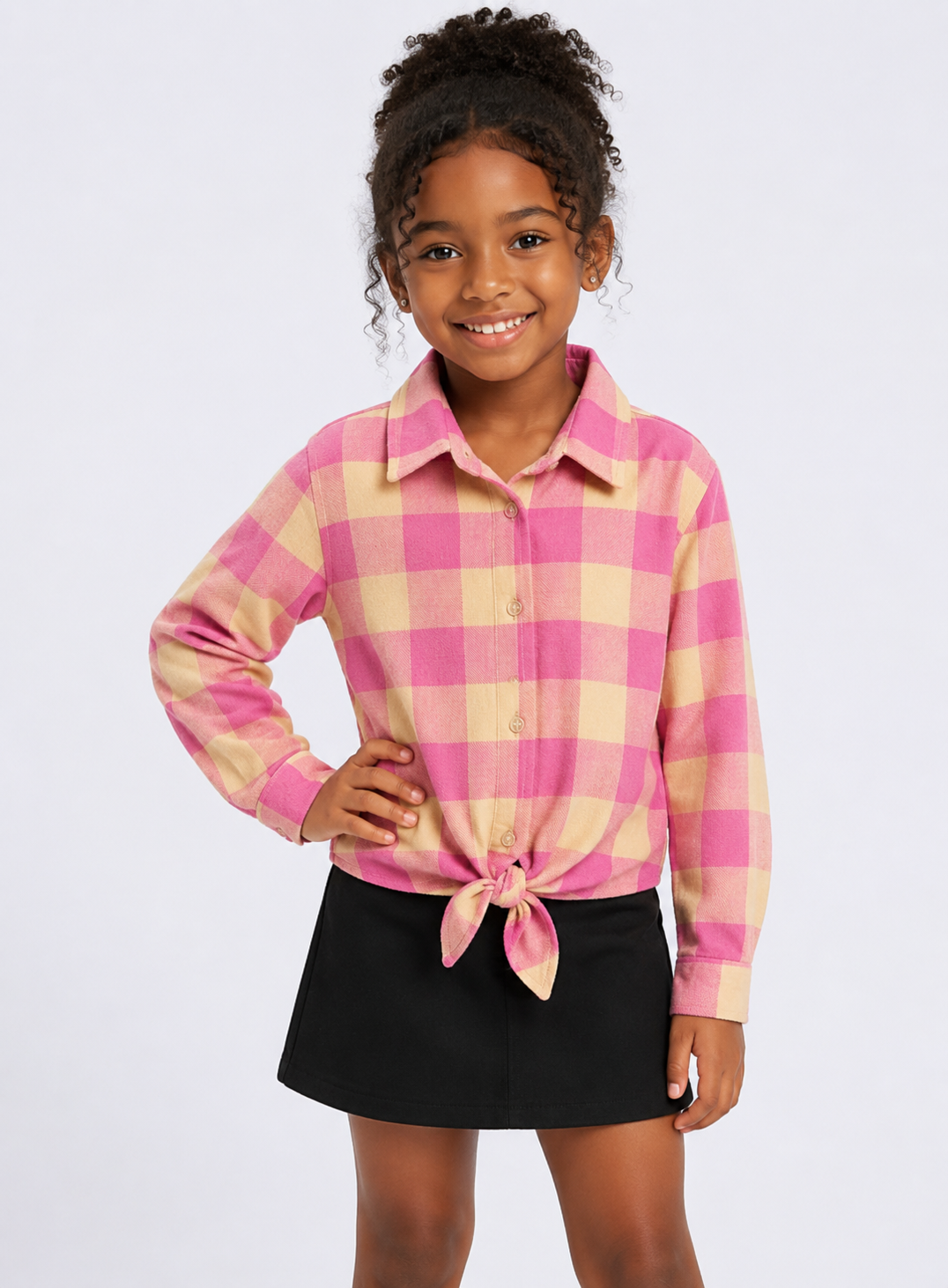 Camisa Junina Infantil Xadrez Manga Longa com Nó Frontal