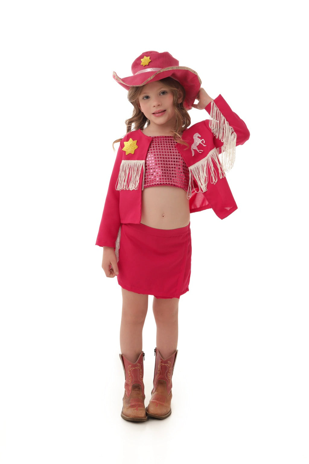 Fantasia Infantil Cowgirl Rosa com Chapéu