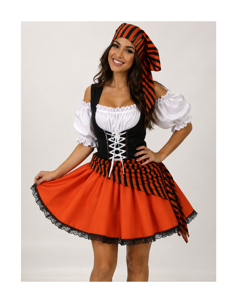 Fantasia Pirata Aventureira Feminina – Um visual cheio de atitude e diversão! 🧡🏴‍☠️