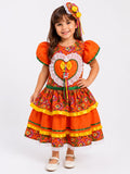 Vestido Junino Infantil Flor do Sertão Laranja