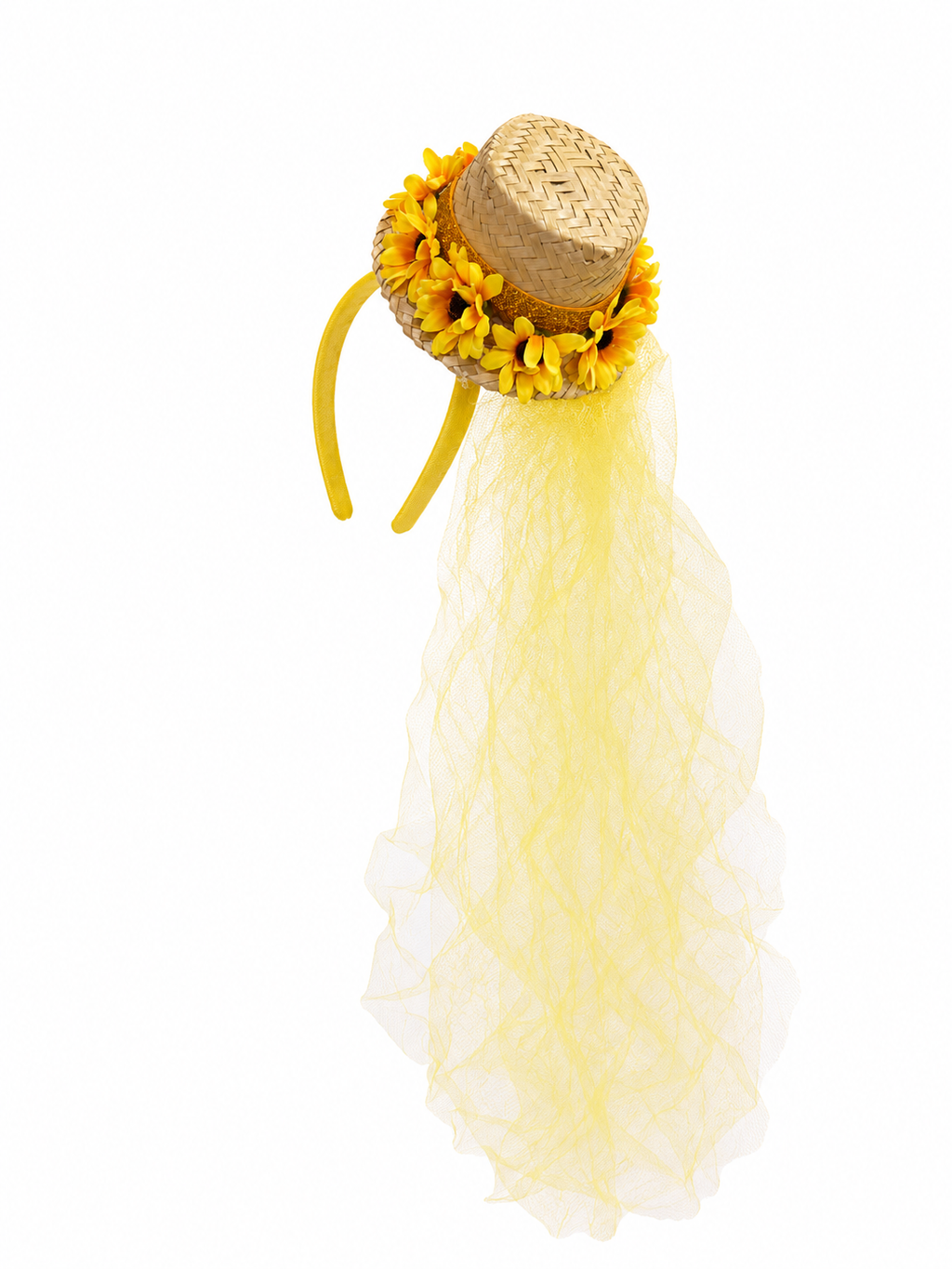 Tiara Junina De Girassol com Mini Chapéu e Véu – Delicada e Encantadora!