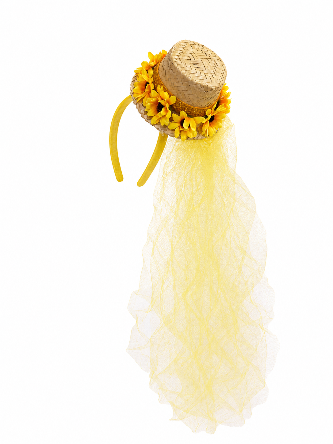 Tiara Junina De Girassol com Mini Chapéu e Véu – Delicada e Encantadora!