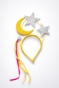 Tiara  Lua e Estrelas com Fitas Coloridas – Fantasia Princesa Infantil