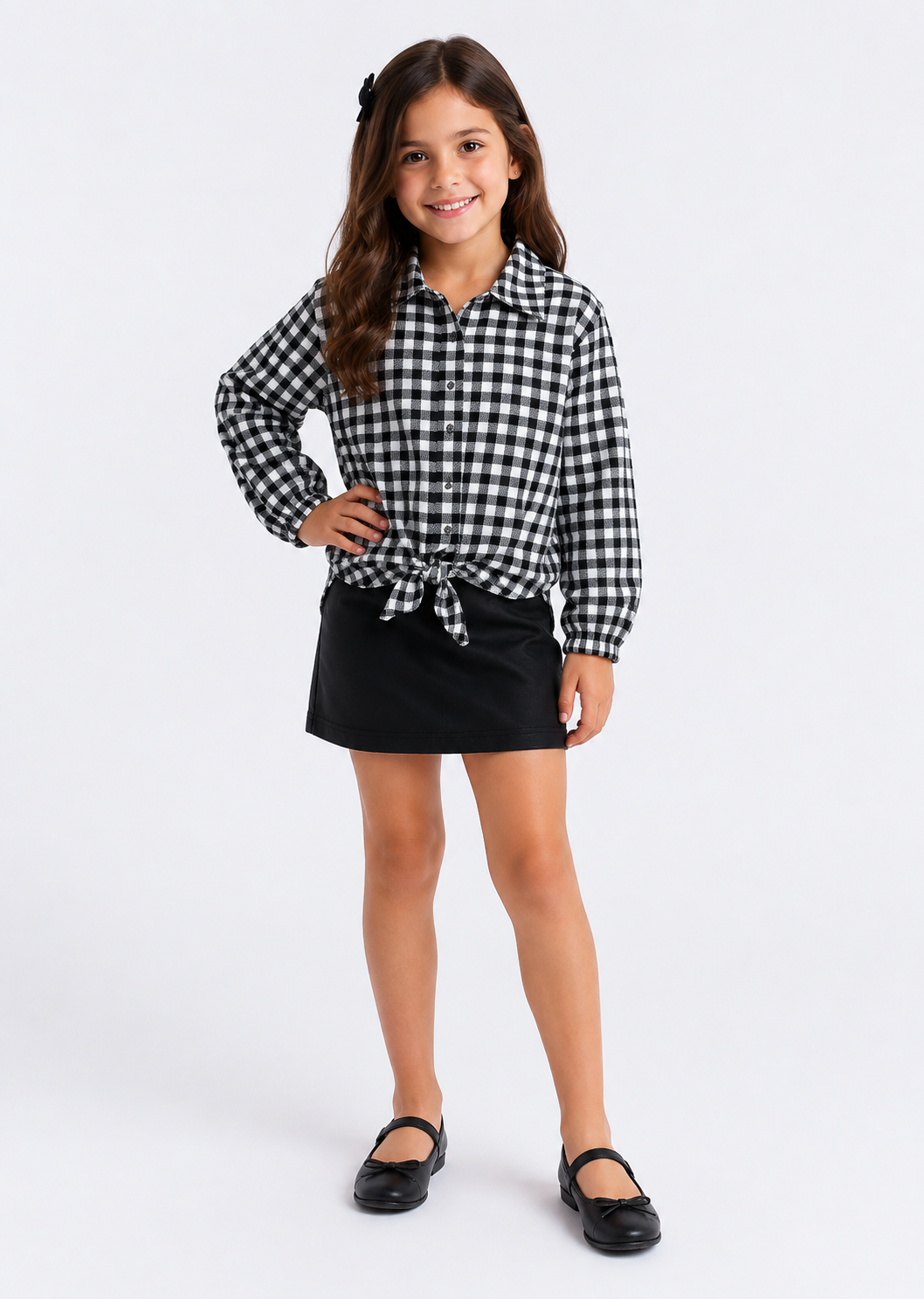 Camisa Junina Infantil Xadrez Manga Longa com Nó Frontal